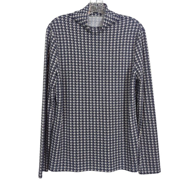 Ann Taylor‎ Women's Turtleneck Gray and White Top size L Houndstooth Long Sleeve - Picture 1 of 8